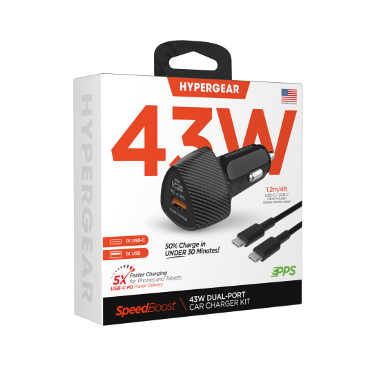 HyperGear Ładowarka 43W DUAL z kablem USB-C - USB-C -zdjęcie numer 1