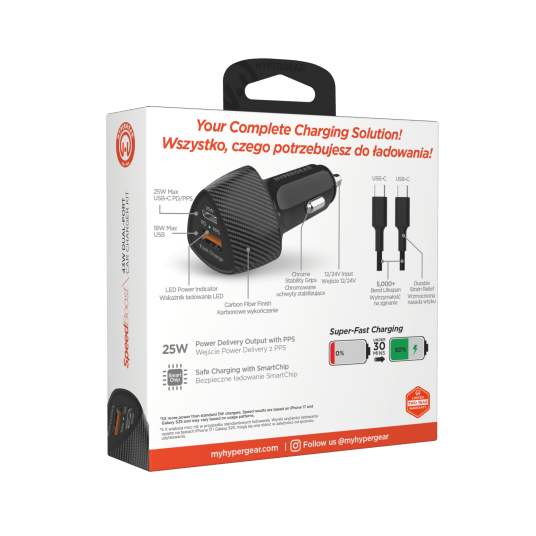HyperGear Ładowarka 43W DUAL z kablem USB-C - USB-C -zdjęcie numer 2